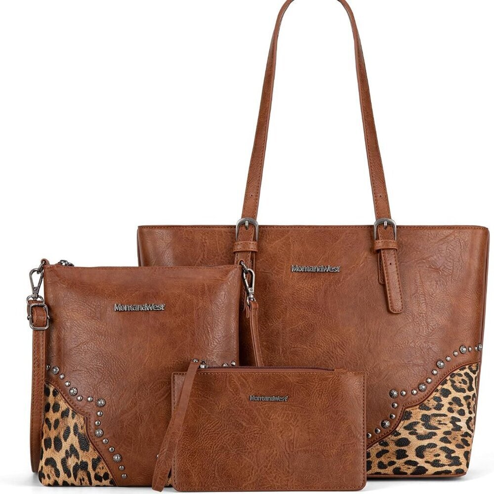 Women's Vegan Leather 3-Piece Handbag Set Tote Crossbody Wallet